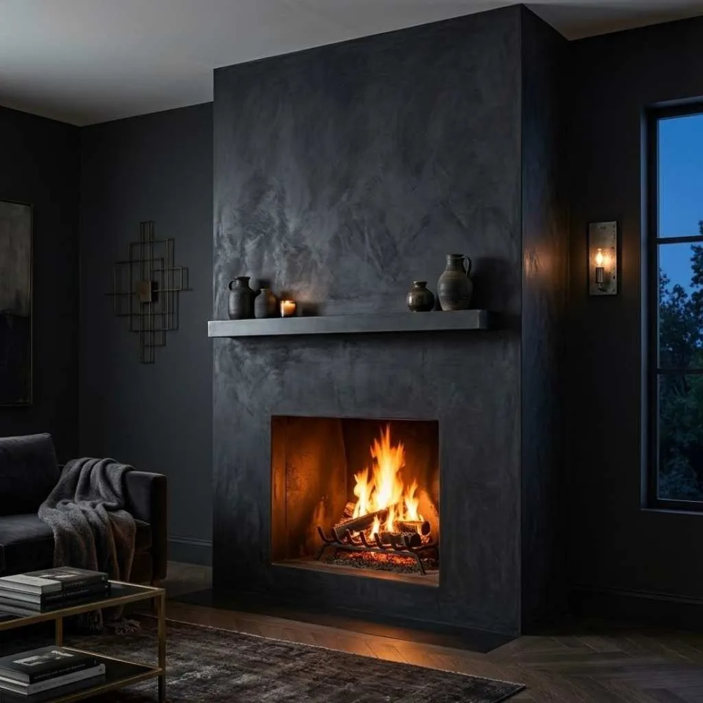 Plaster Fireplace Design Ideas: Transform Your Living Space Into a Stunning Focal Point 12 Charcoal and Dark Plaster Drama