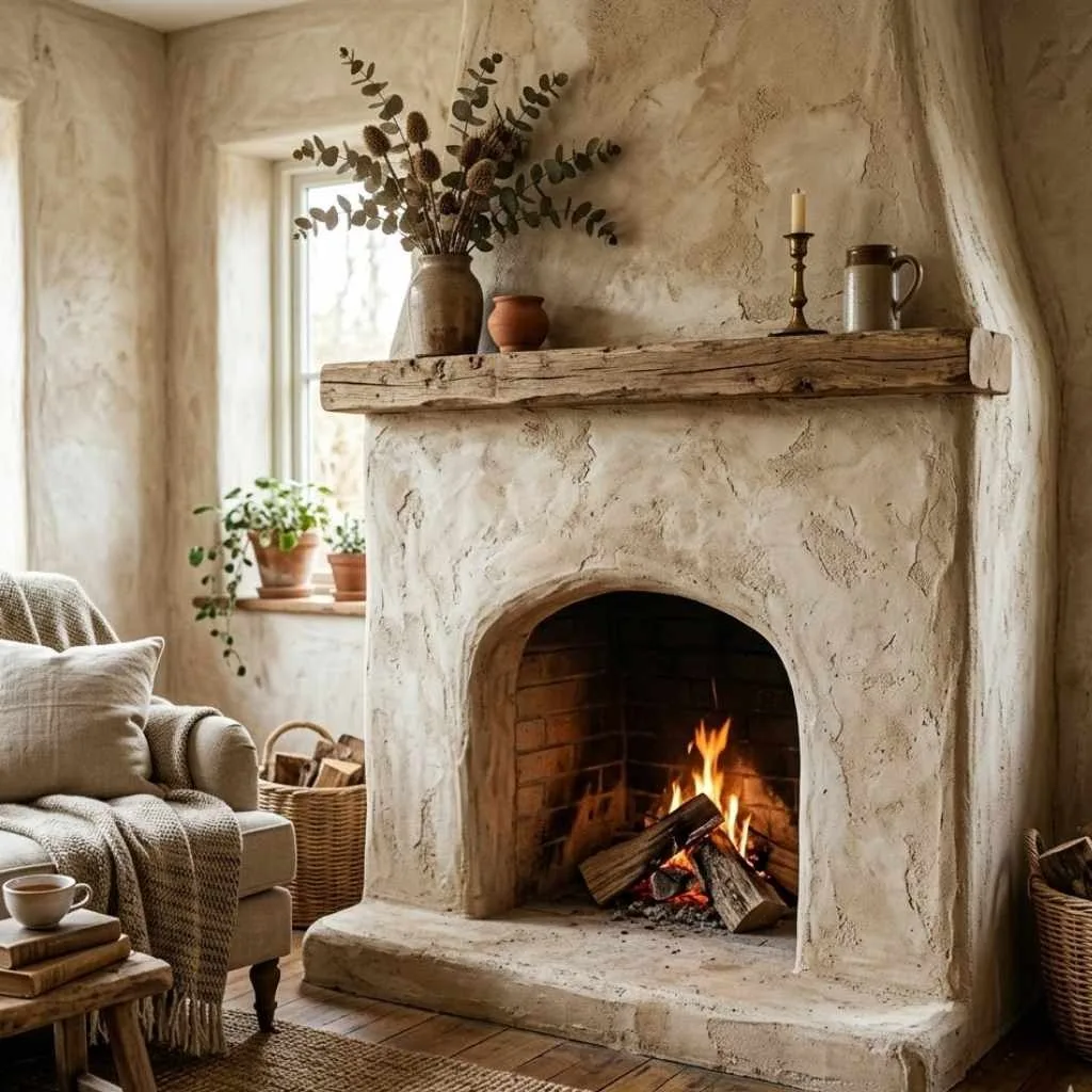 Plaster Fireplace Design Ideas: Transform Your Living Space Into a Stunning Focal Point 4 Organic Textured Lime Plaster