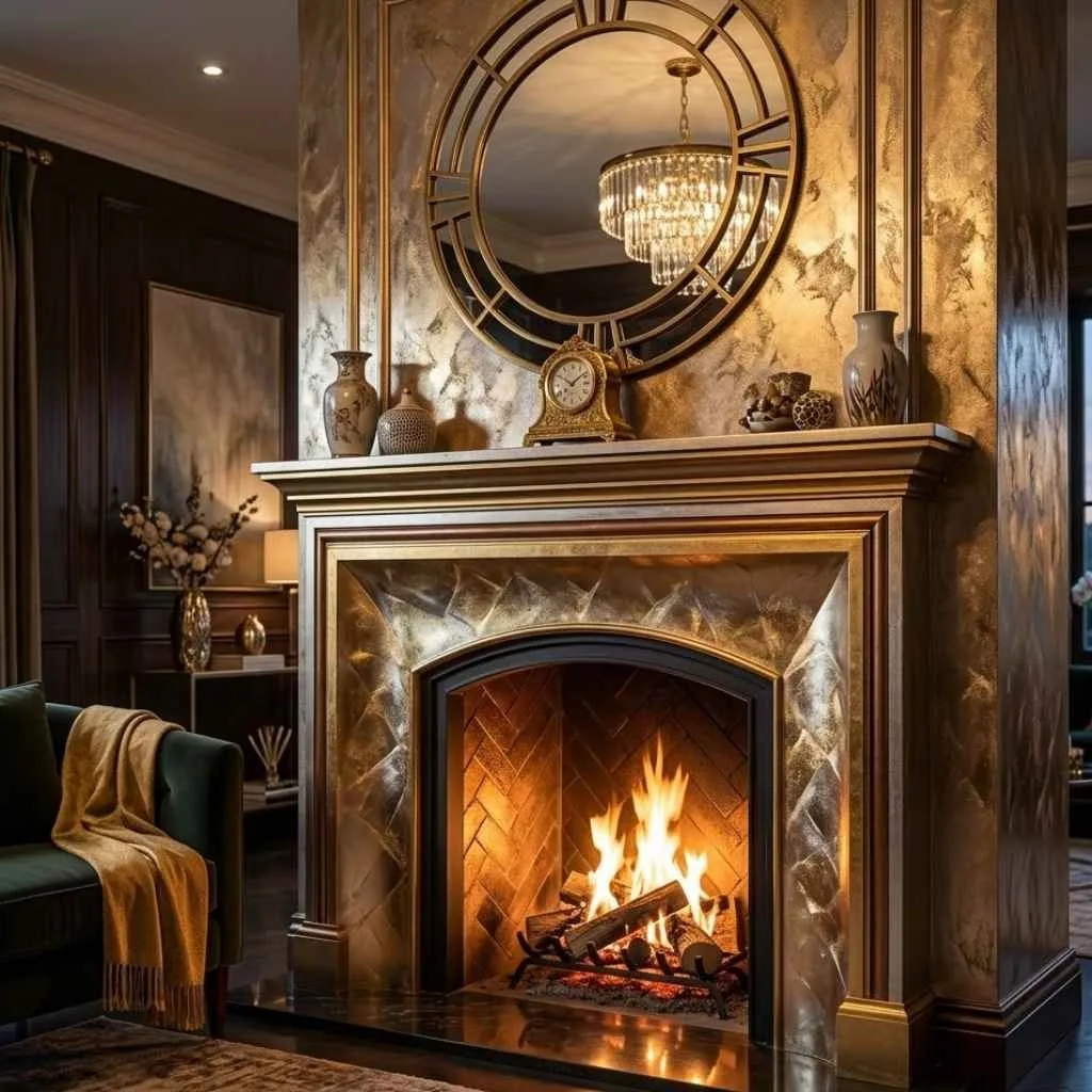 Plaster Fireplace Design Ideas: Transform Your Living Space Into a Stunning Focal Point 8 Metallic Plaster Accents