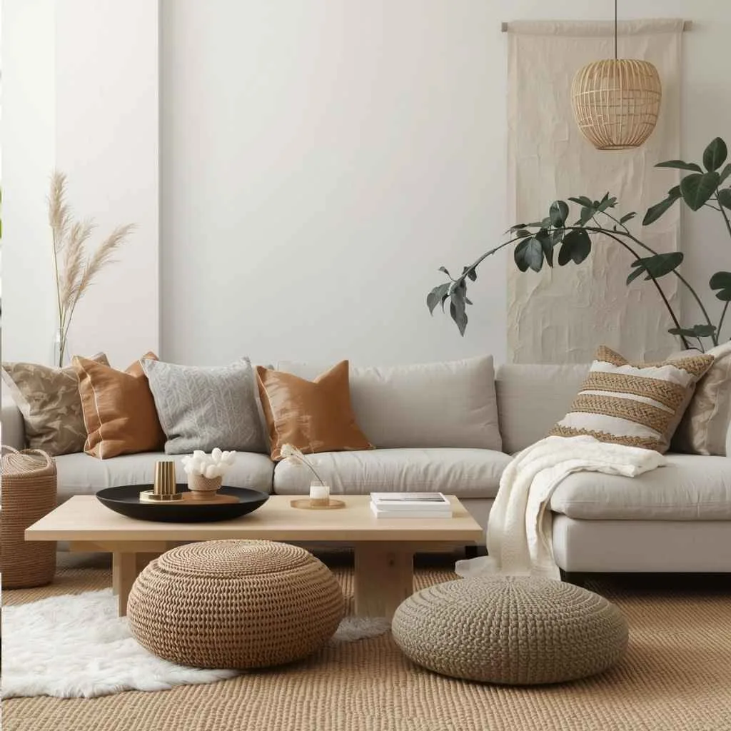 Japandi Living Room Zen Style Ideas to Bring Peace Into Your Home 6 Textured Natural Textiles for Softness and Warmth