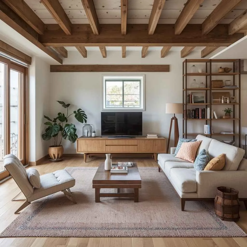 Japandi Living Room Zen Style Ideas to Bring Peace Into Your Home 2 Warm Natural Wood Elements Throughout the Room