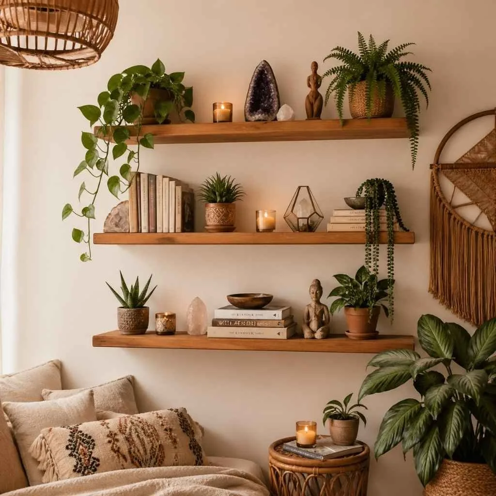 Rattan or Wooden Shelves for Boho Display