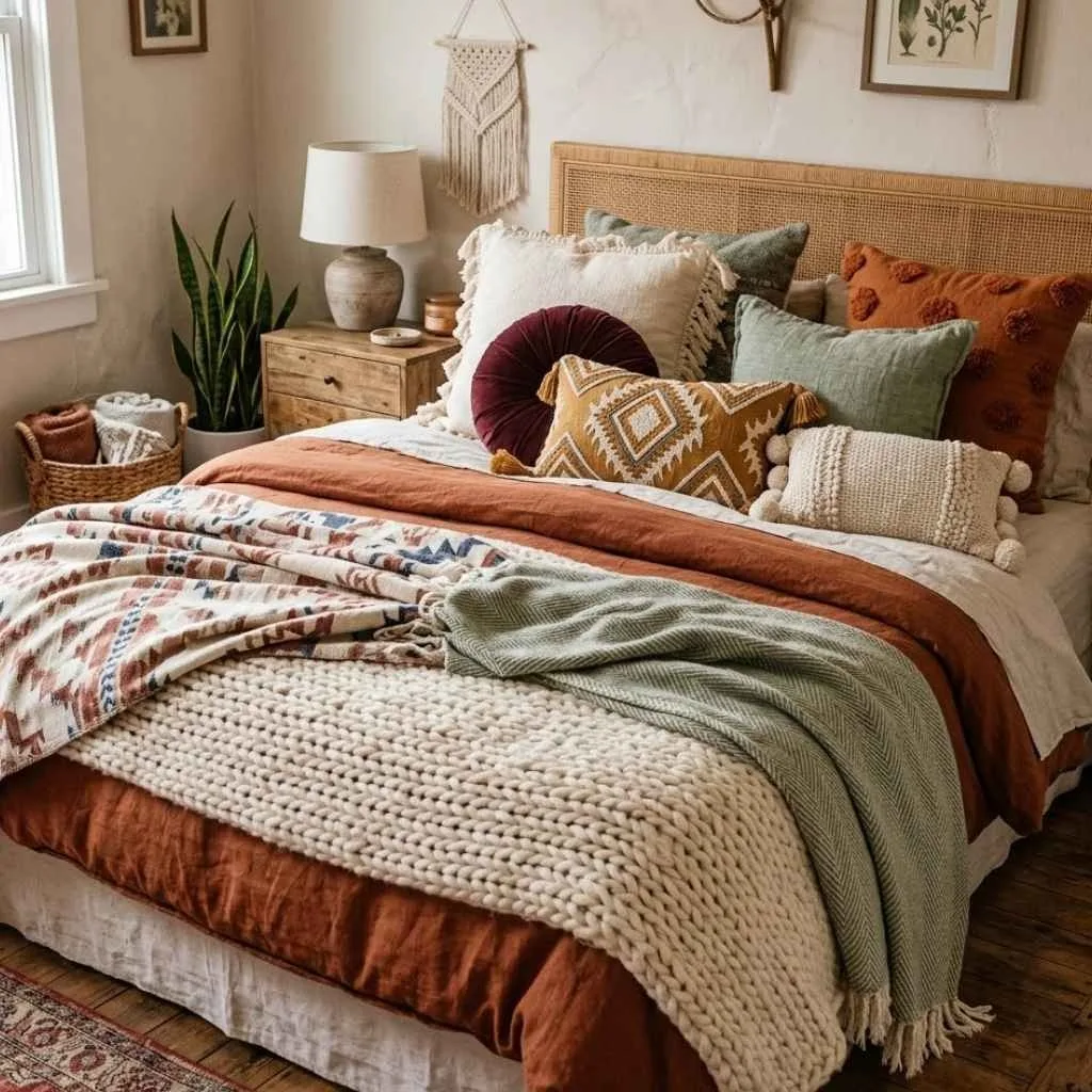  Layered Throw Blankets and Textured Pillows