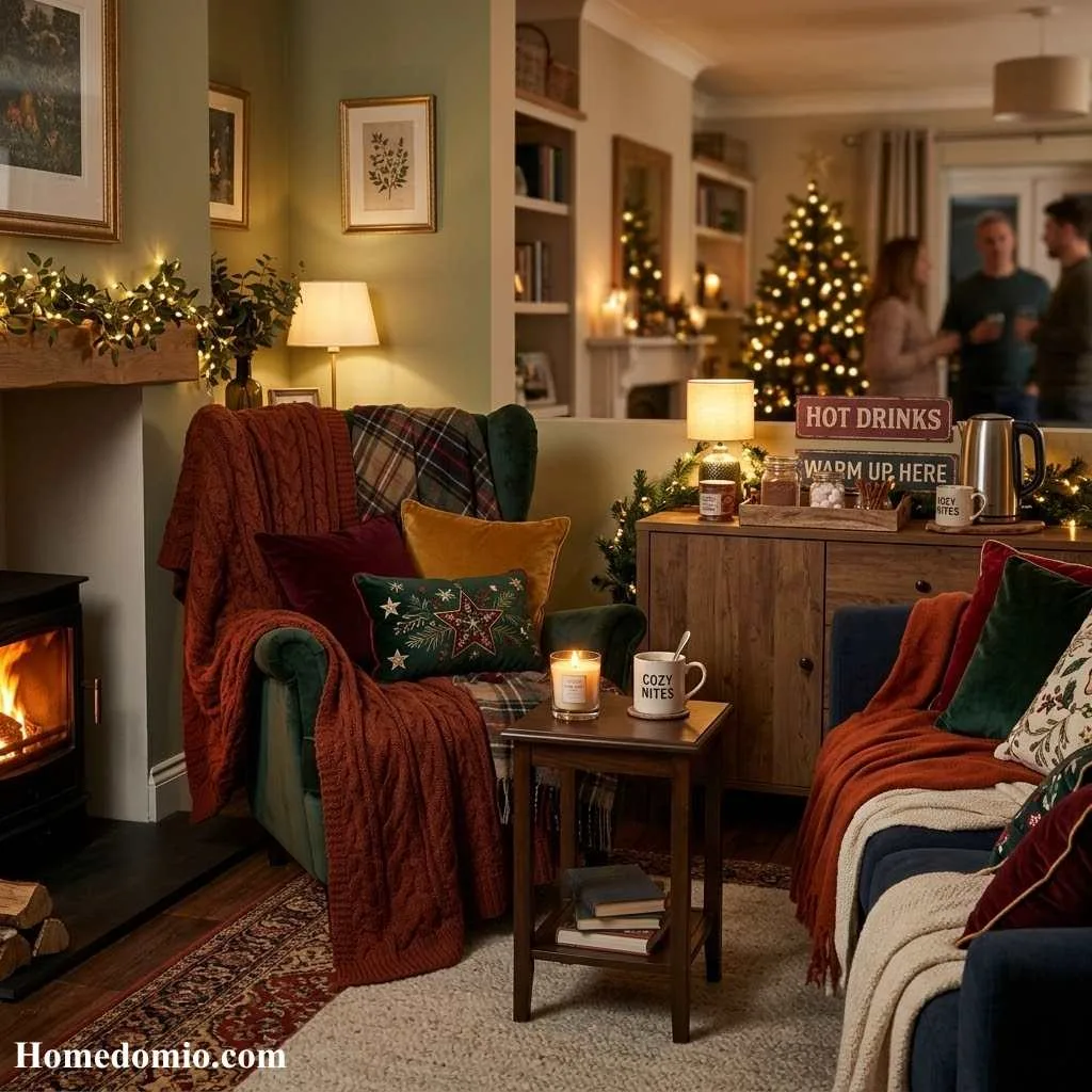 Cozy Lounge Nook with Throw Blankets