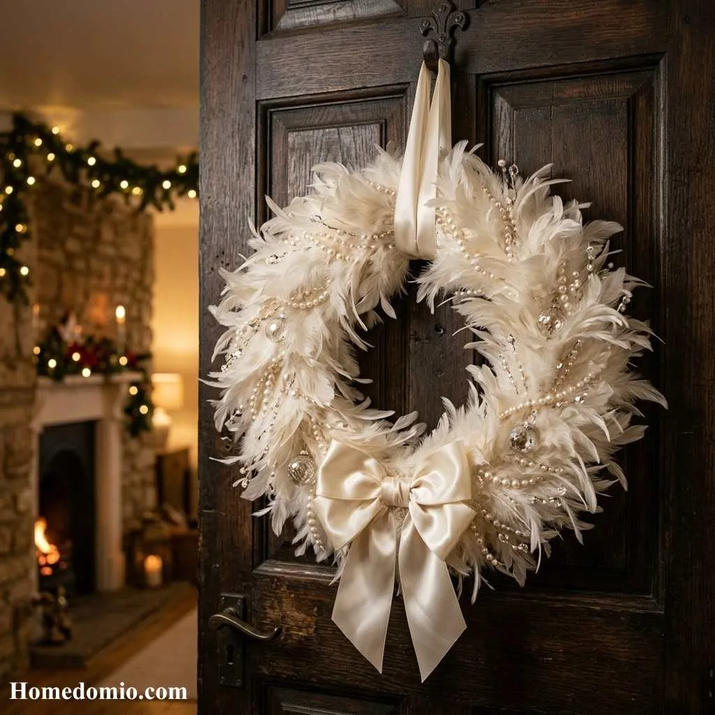  Feather and Pearl Holiday Wreath