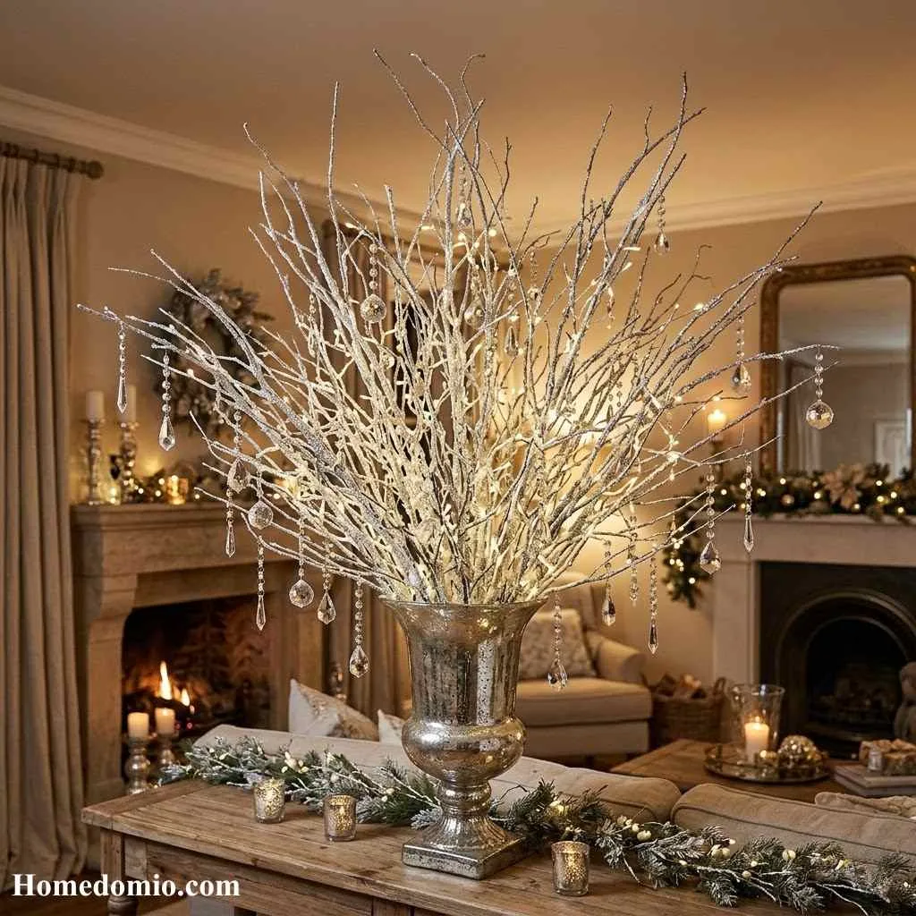 Frosted and Glittered Branch Arrangements