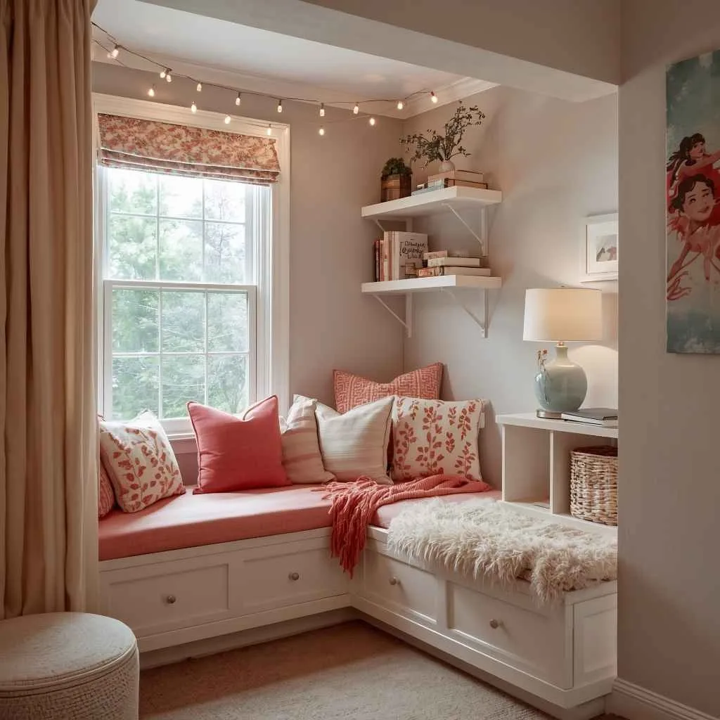 Reading Nook with Cozy Cushions and Shelves