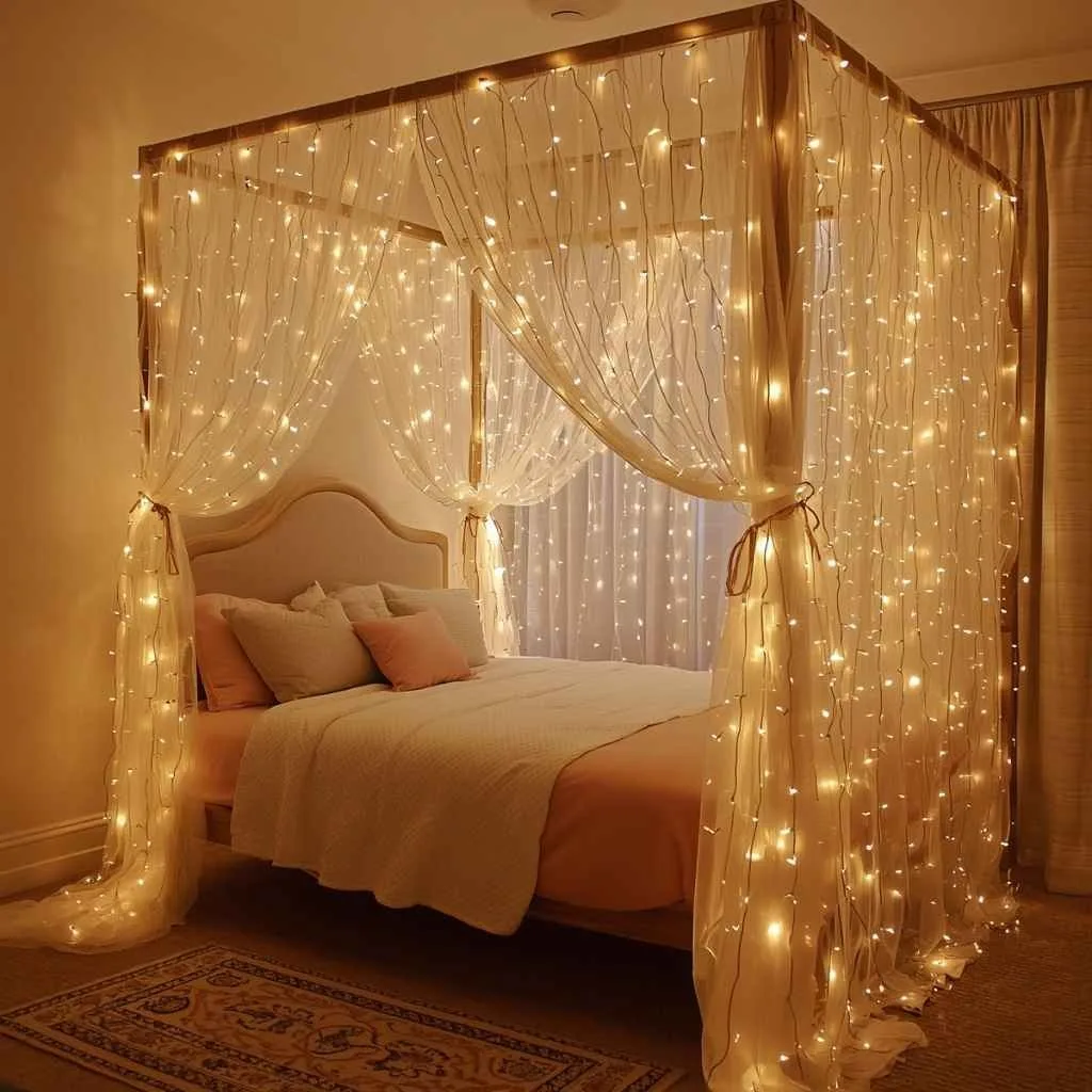 Fairy Light Canopy Bed Setup