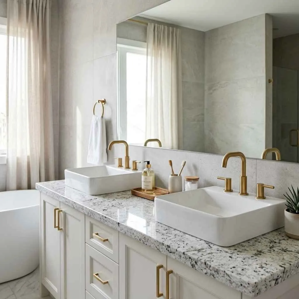 White Granite with Lavender or Sage Green Cabinets