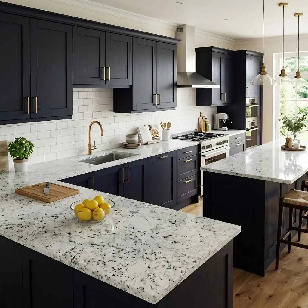 Classic White Granite with Dark Cabinetry