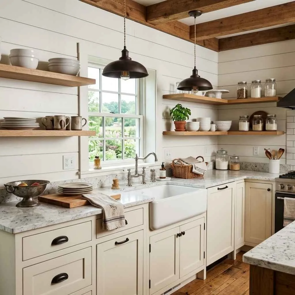 White Granite in a Farmhouse Style Kitchen