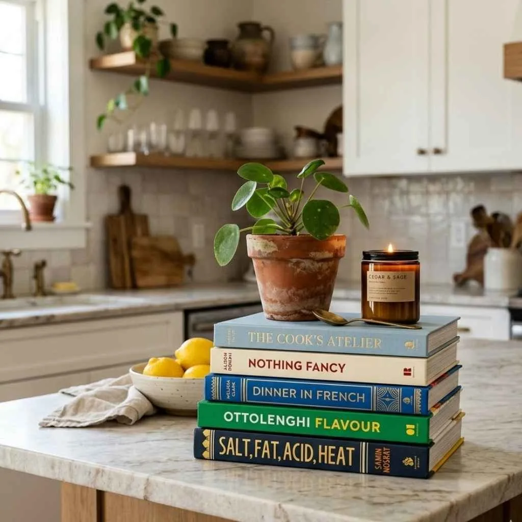 Kitchen Island Decor Ideas: 12 Creative Ways to Style the Heart of Your Home 6 Stack Beautiful Cookbooks for Functional Decor