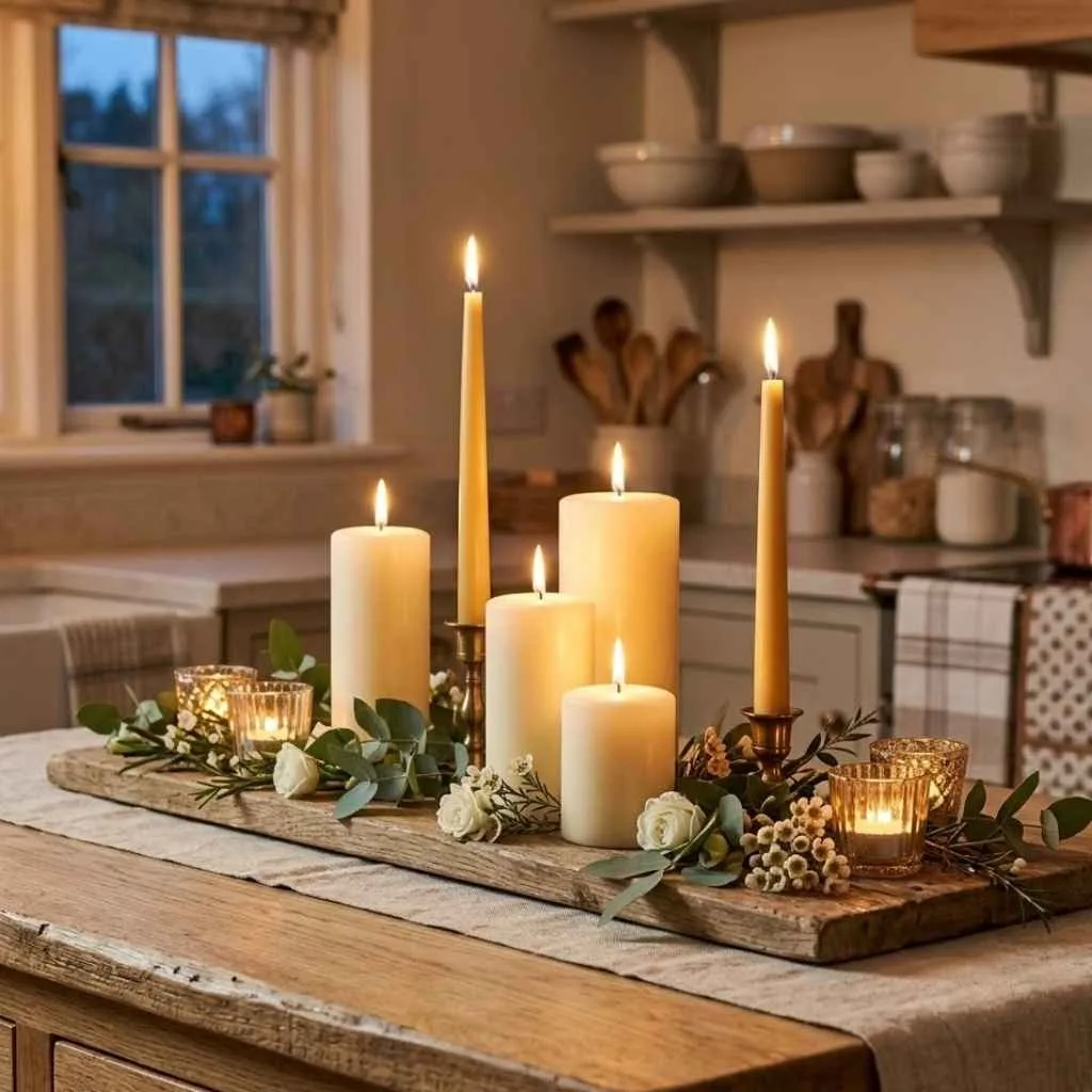 Kitchen Island Decor Ideas: 12 Creative Ways to Style the Heart of Your Home 3 Create a Stunning Candle Centerpiece for Cozy Ambiance