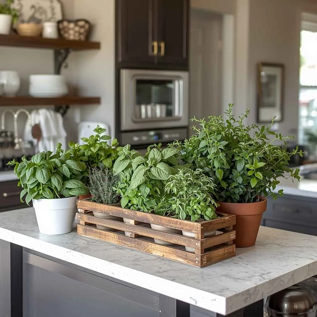 Kitchen Island Decor Ideas: 12 Creative Ways to Style the Heart of Your Home 2 Bring the Outdoors In with a Fresh Herb Garden Display