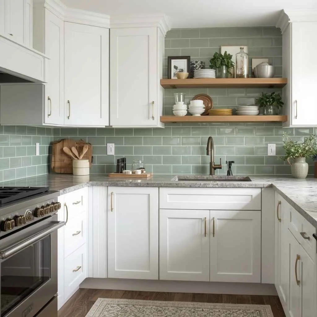 Kitchen Backsplash Ideas for White Cabinets: 12 Creative Ways to Transform Your Space 6 Sage Green Ceramic Tiles
