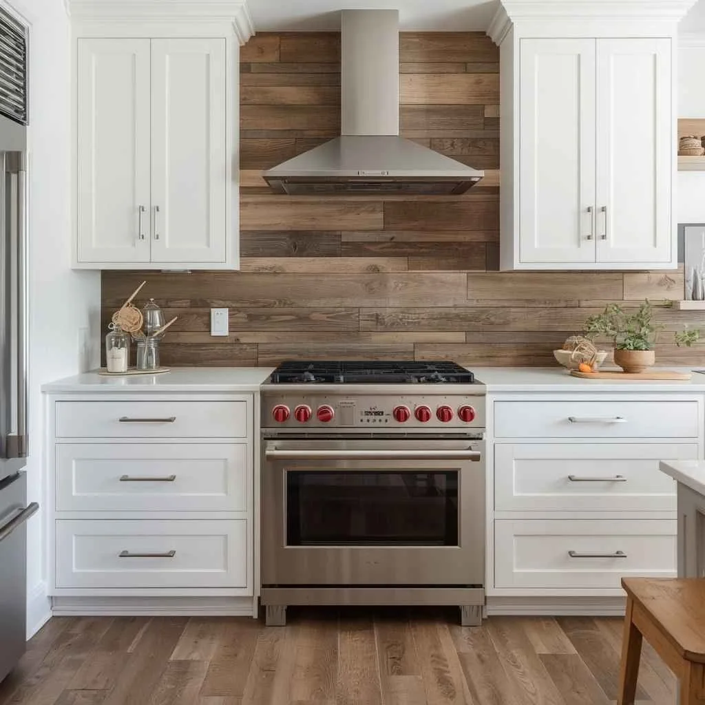 Kitchen Backsplash Ideas for White Cabinets: 12 Creative Ways to Transform Your Space 12 Reclaimed Wood or Wood-Look Backsplash