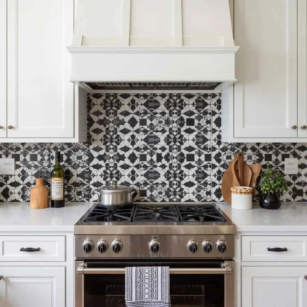 Kitchen Backsplash Ideas for White Cabinets: 12 Creative Ways to Transform Your Space 3 Black and White Geometric Tiles