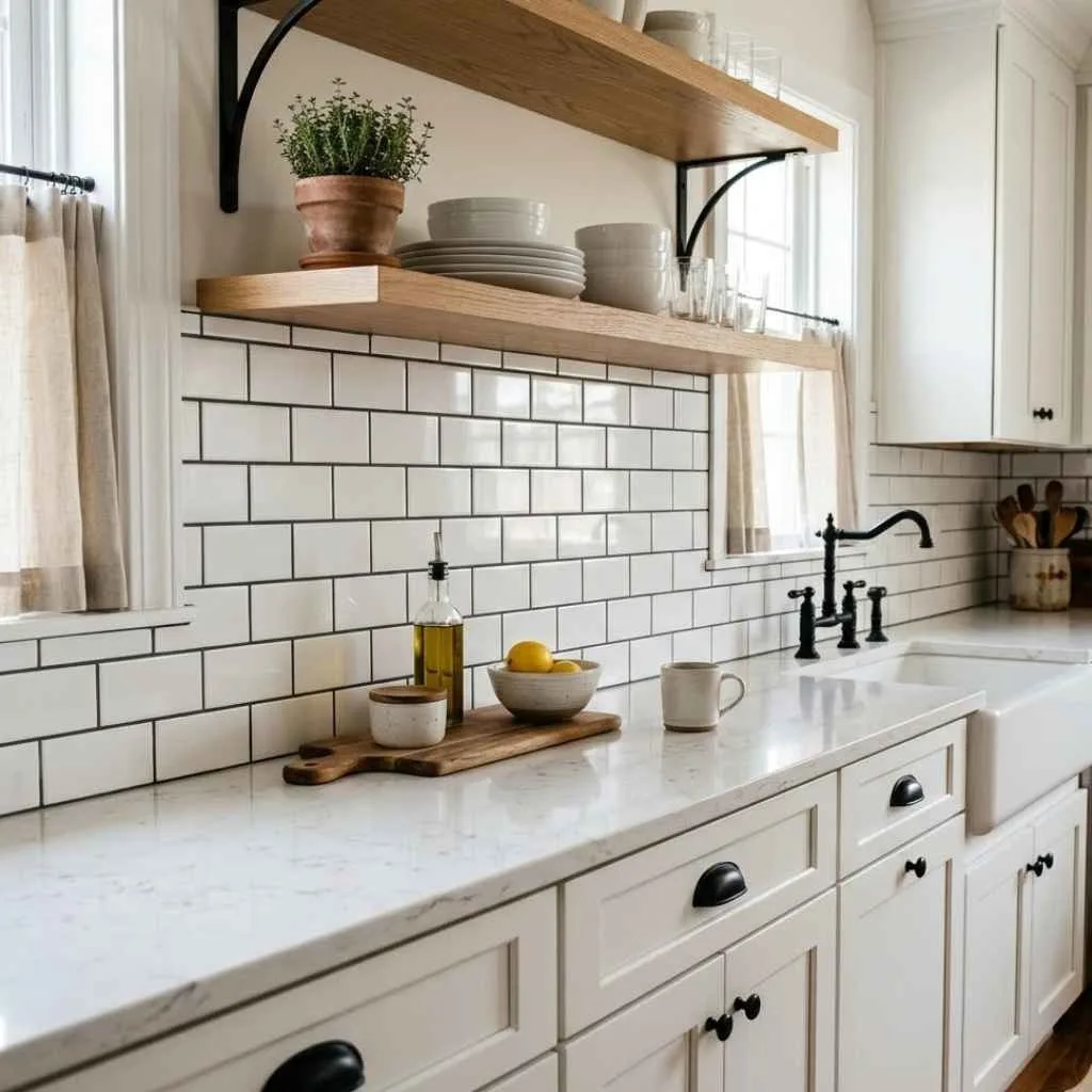 Kitchen Backsplash Ideas for White Cabinets: 12 Creative Ways to Transform Your Space 2 Classic White Subway Tile with Dark Grout