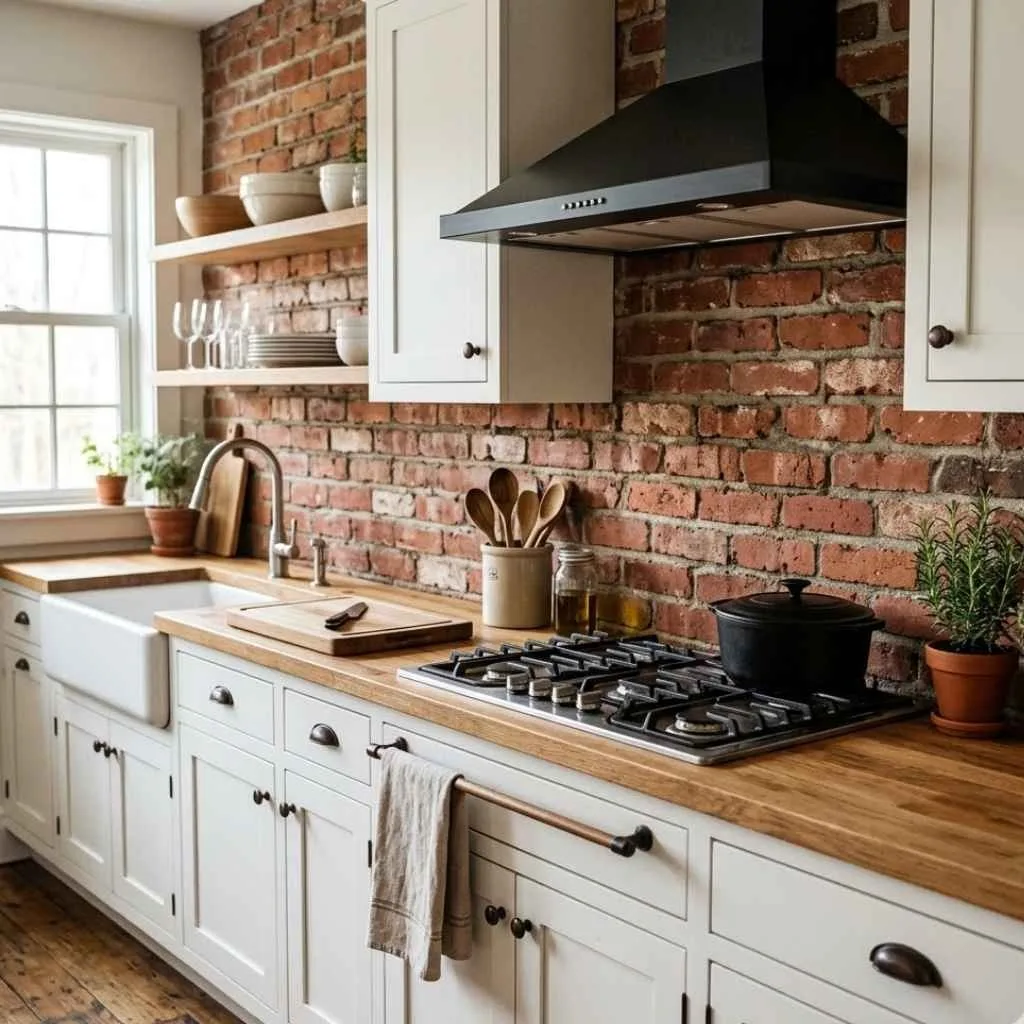 Kitchen Backsplash Ideas for White Cabinets: 12 Creative Ways to Transform Your Space 7 Exposed Brick or Brick-Look Tile