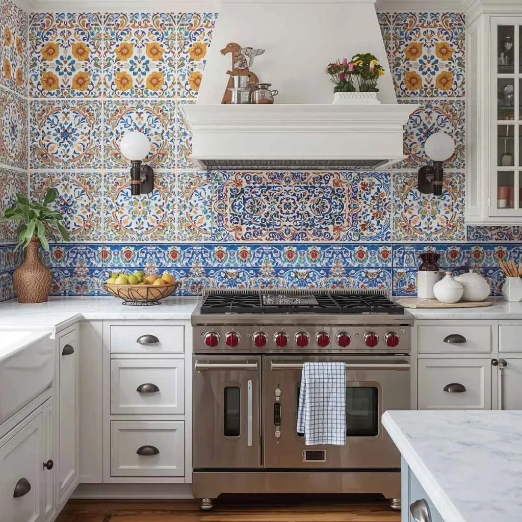 Kitchen Backsplash Ideas for White Cabinets: 12 Creative Ways to Transform Your Space 9 Hand-Painted Talavera or Decorative Tiles