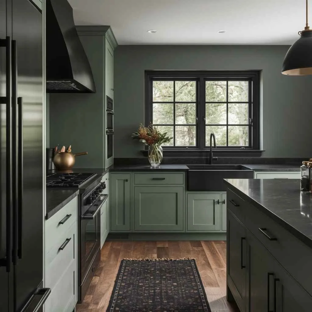 Sage Green and Black for a Dramatic Modern Contrast