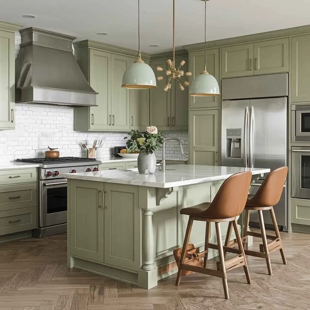 Sage Green Kitchen Island as a Bold Focal Point