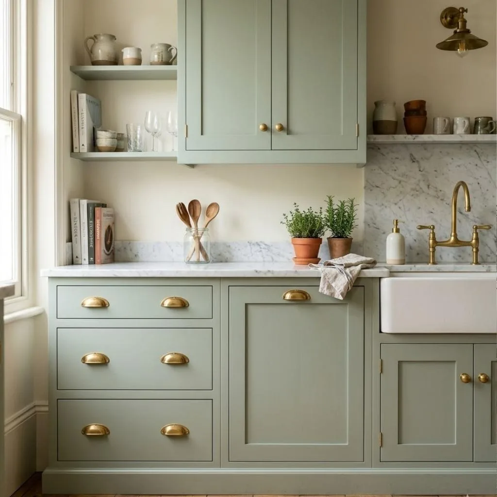 Sage Green and Gold Hardware for a Luxurious Elegant Finish