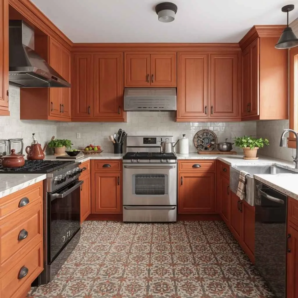  Terracotta Kitchen with Vintage Tile Floors