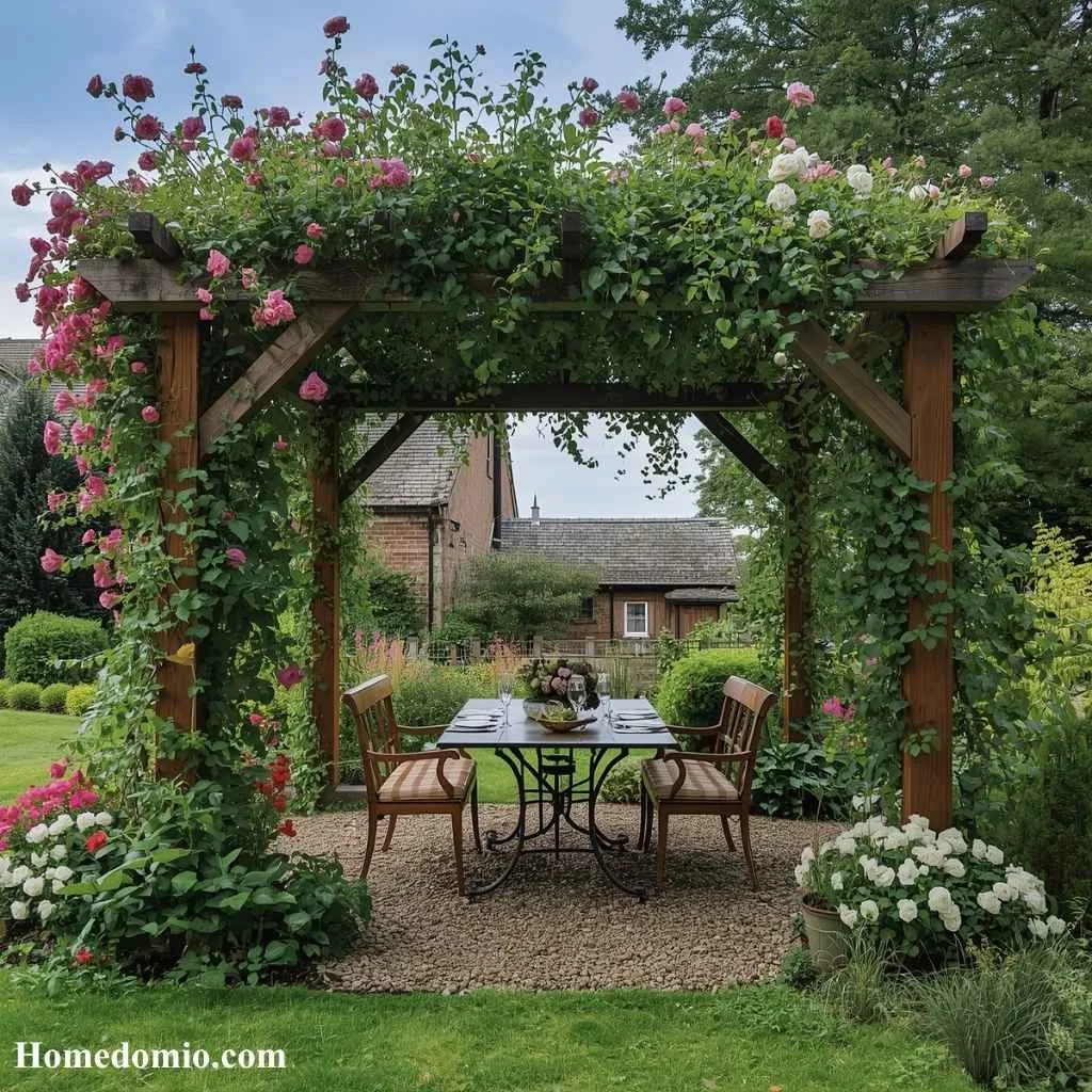 A Reclaimed Wood Pergola with Climbers
