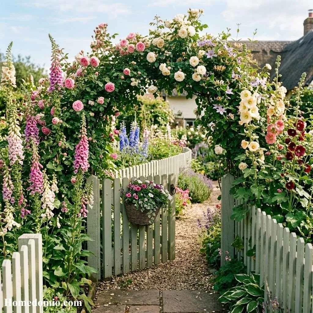 A Charming Garden Gate with Floral Framing