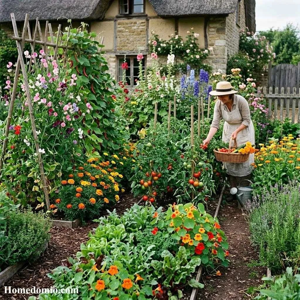 A Kitchen Garden Blended with Flowers