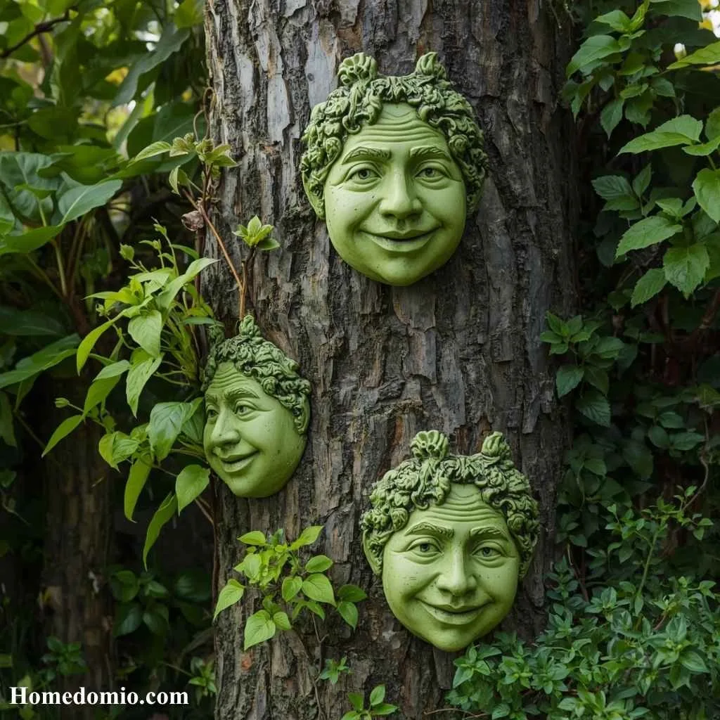 Whimsical Garden Face Sculptures