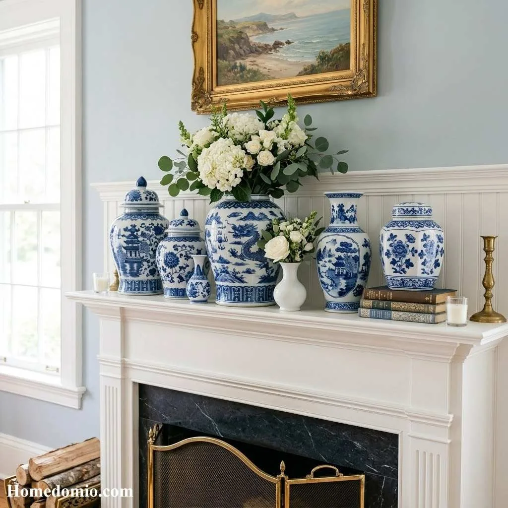12 Summer Mantel Decor Ideas to Brighten Up 9 Blue and White Chinoiserie Collection