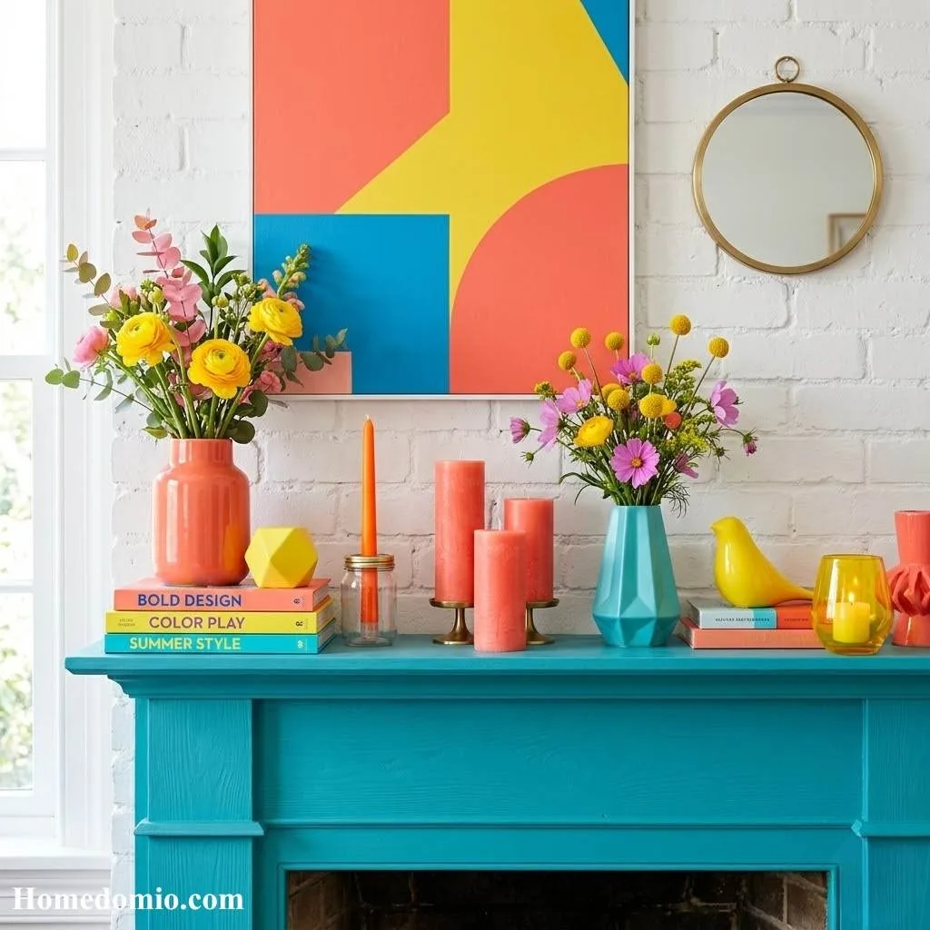12 Summer Mantel Decor Ideas to Brighten Up 13 Bold Color Block Statement Mantel