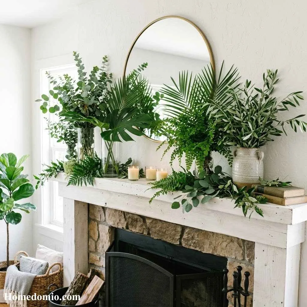 12 Summer Mantel Decor Ideas to Brighten Up 4 Lush Greenery and Botanical Stems