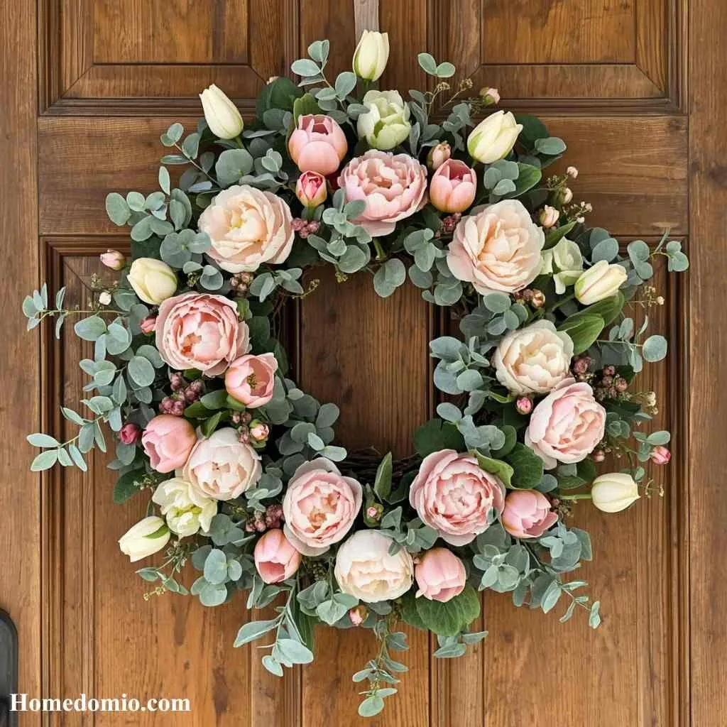 Spring Floral Wreath on the Front Door