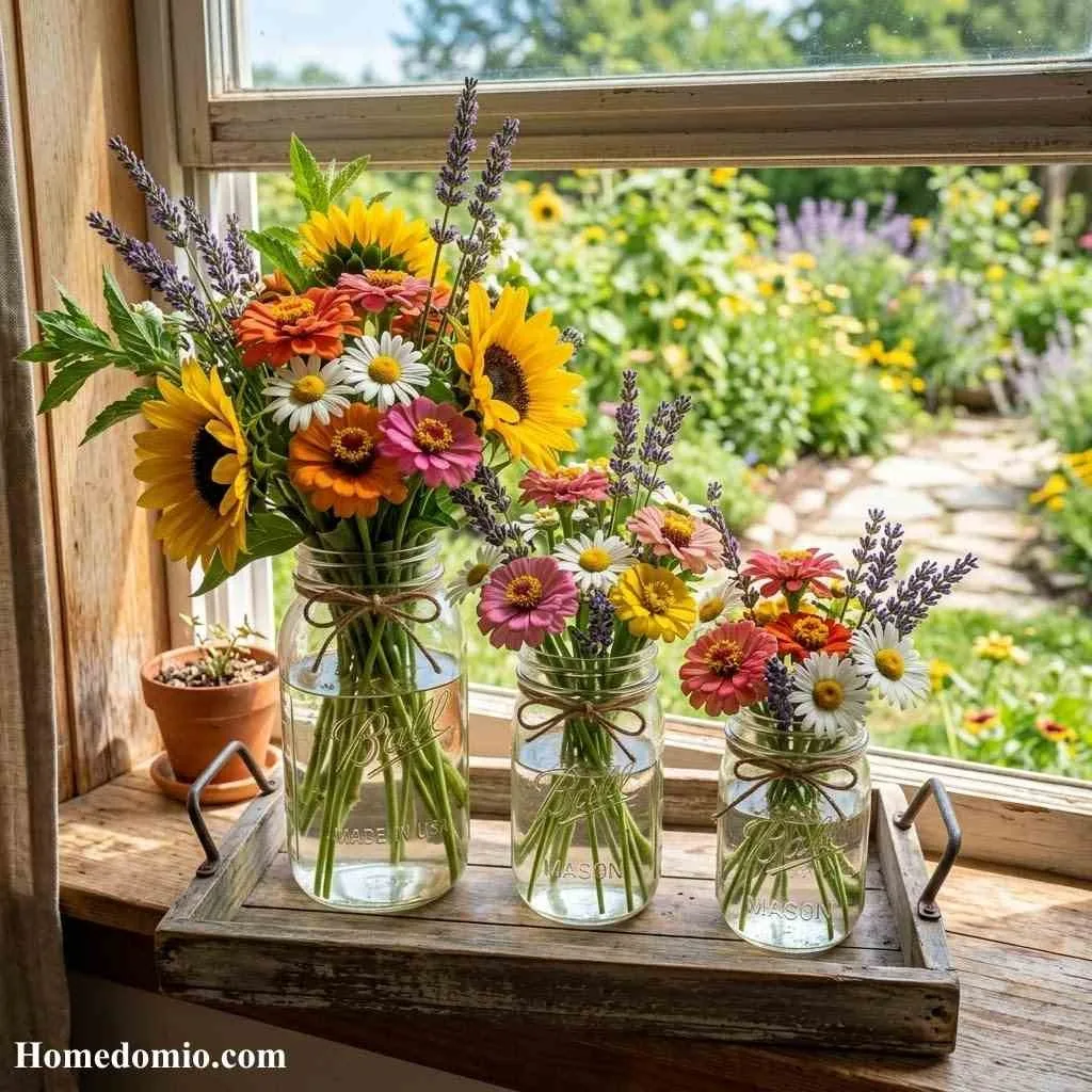 Summer Mason Jar Flower Arrangements