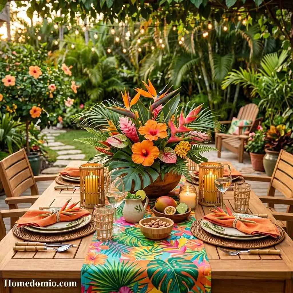 Tropical Summer Tablescape for Outdoor Dining