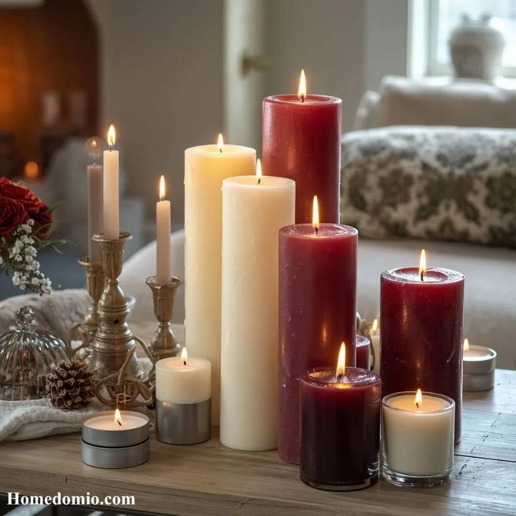 Layer Candles of Different Heights for a Warm Glow