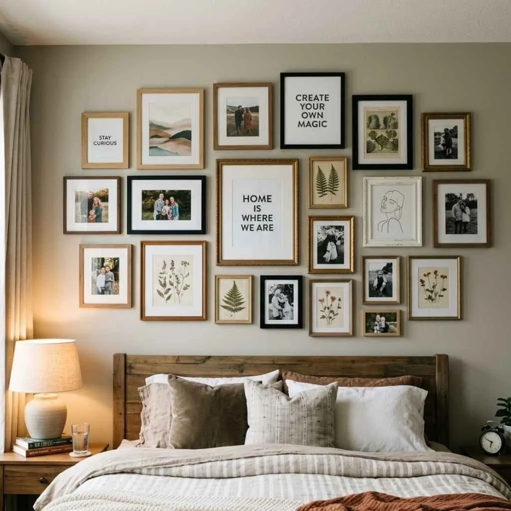 Above Bed Wall Decor Ideas to Transform Your Bedroom 2 Gallery Wall of Framed Art and Photos