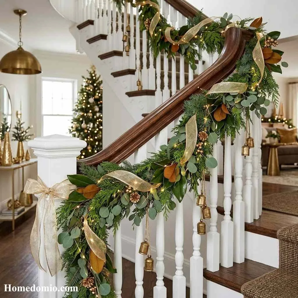 Fresh Greenery Garland with Gold Accents