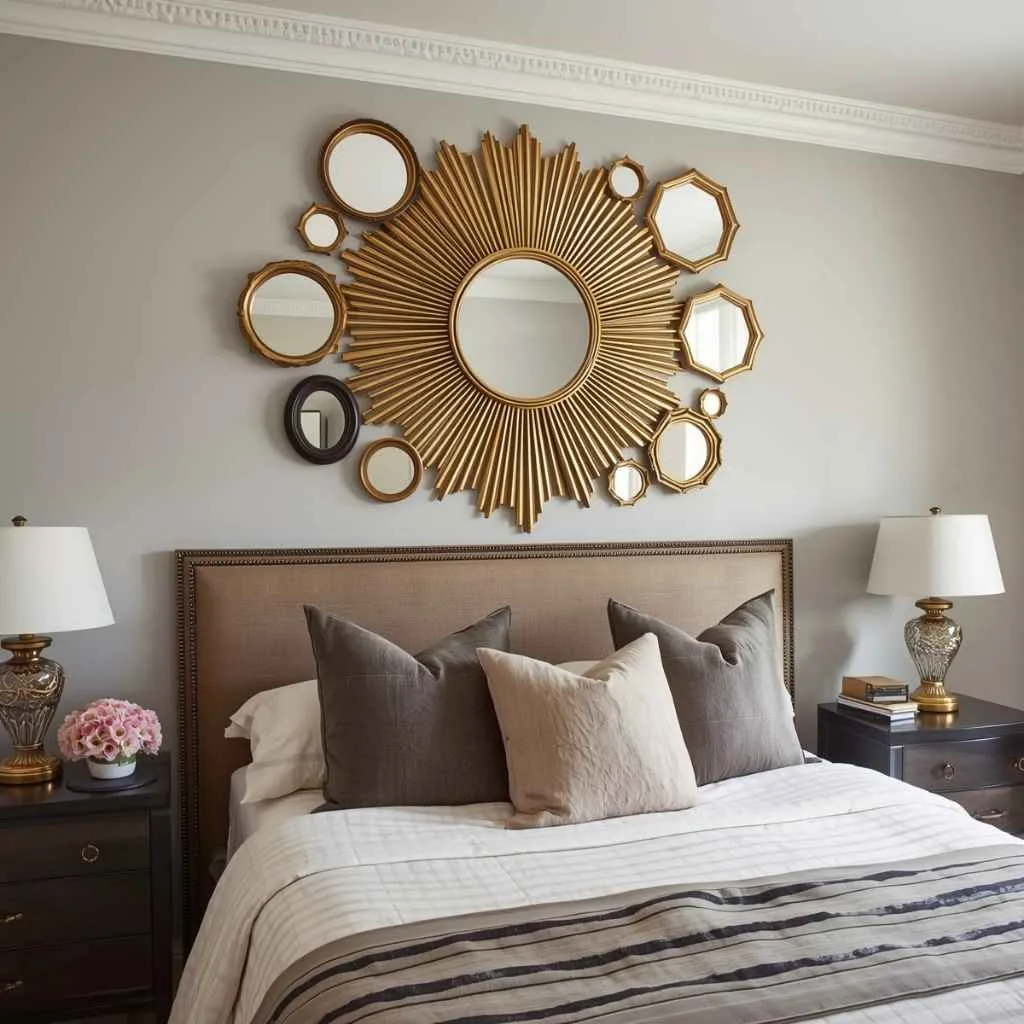 Above Bed Wall Decor Ideas to Transform Your Bedroom 10 Oversized Mirror or Mirror Collage