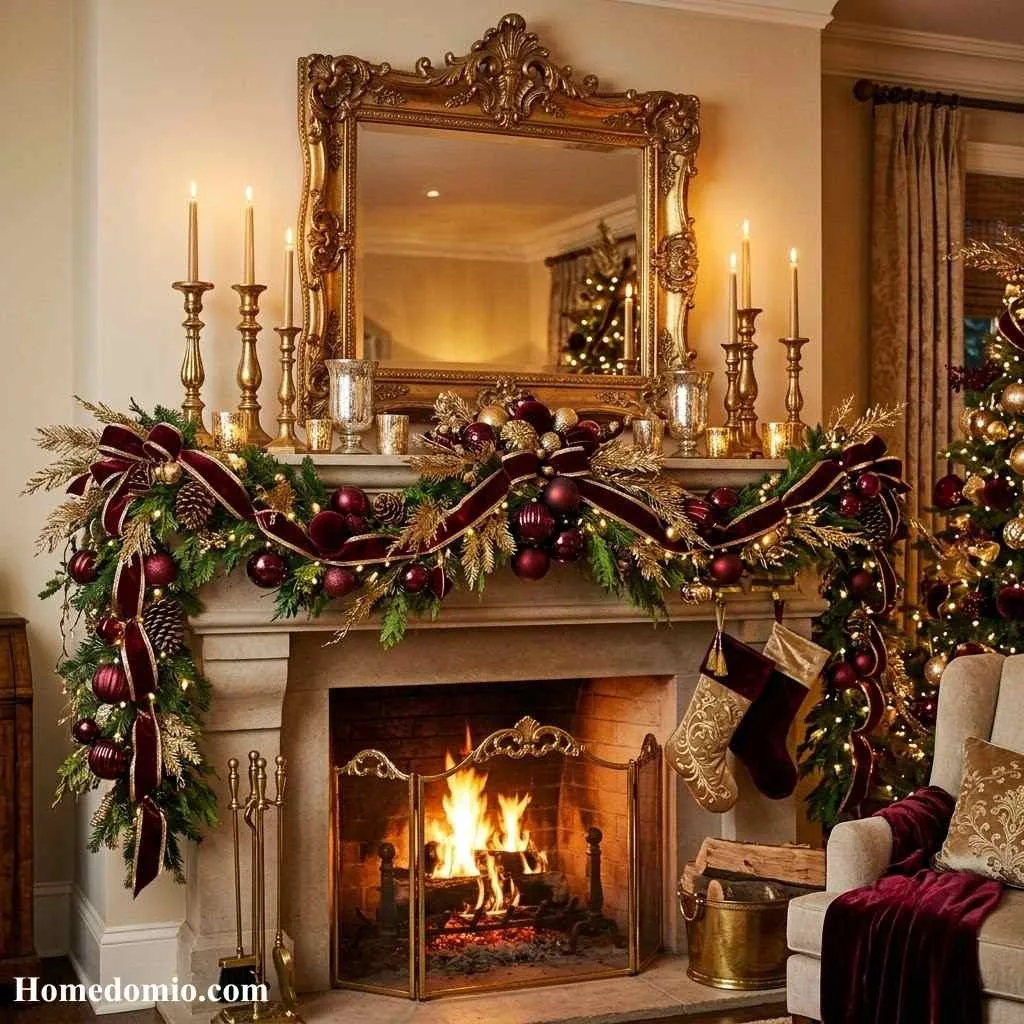 Gold and Burgundy Luxe Mantel