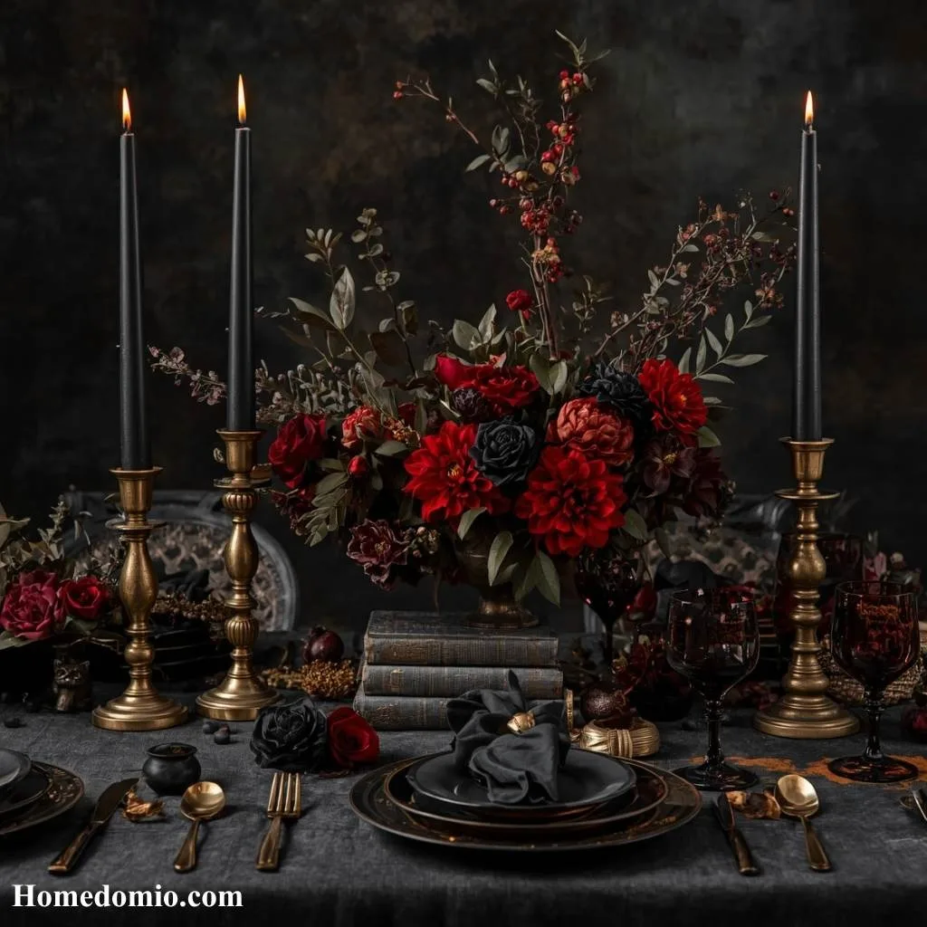 12+ Autumn Tablescape Ideas for a Stunning Seasonal Table 12 Moody Dark Academia Autumn Table