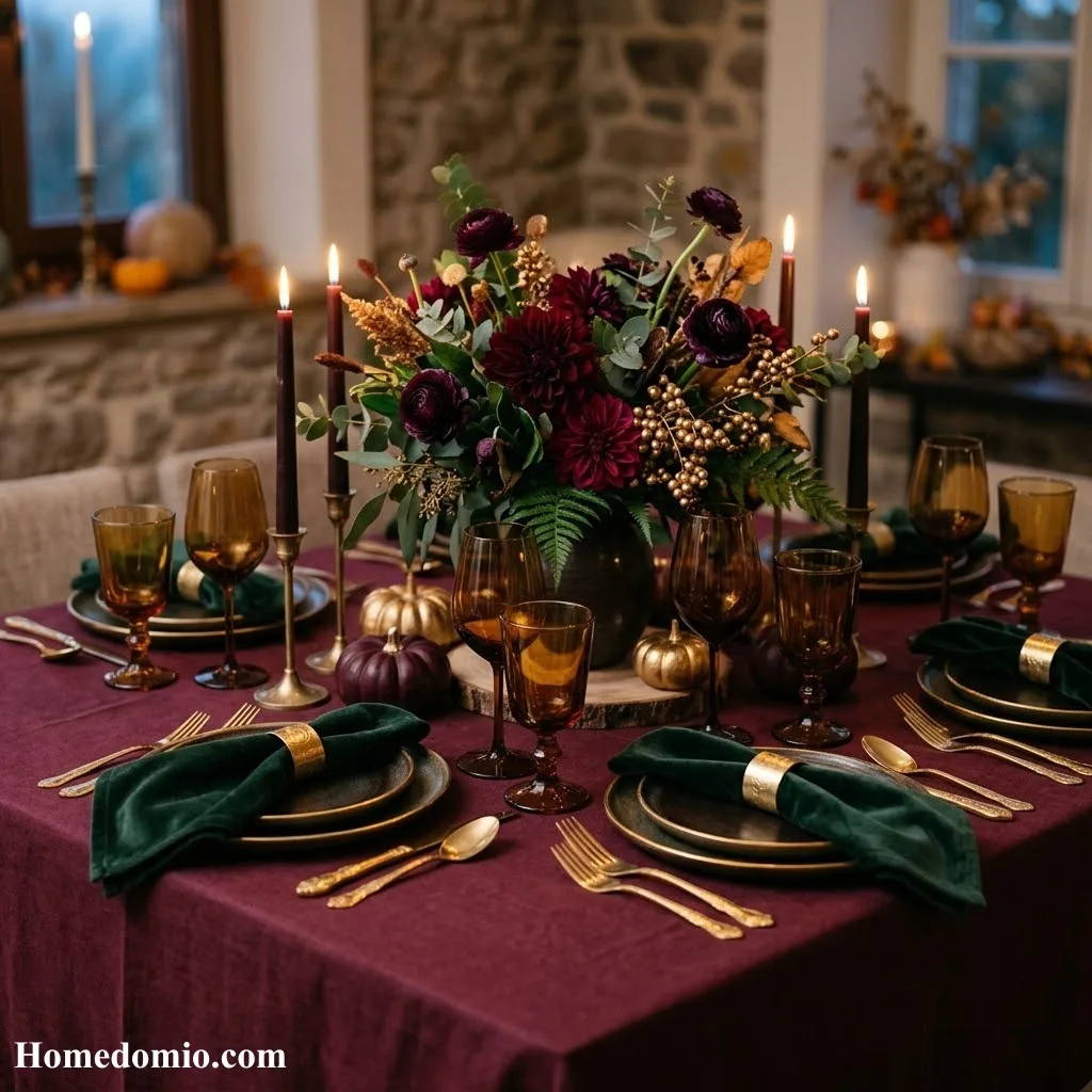 12+ Autumn Tablescape Ideas for a Stunning Seasonal Table 8 Rich Jewel Tone Colour Palette Table