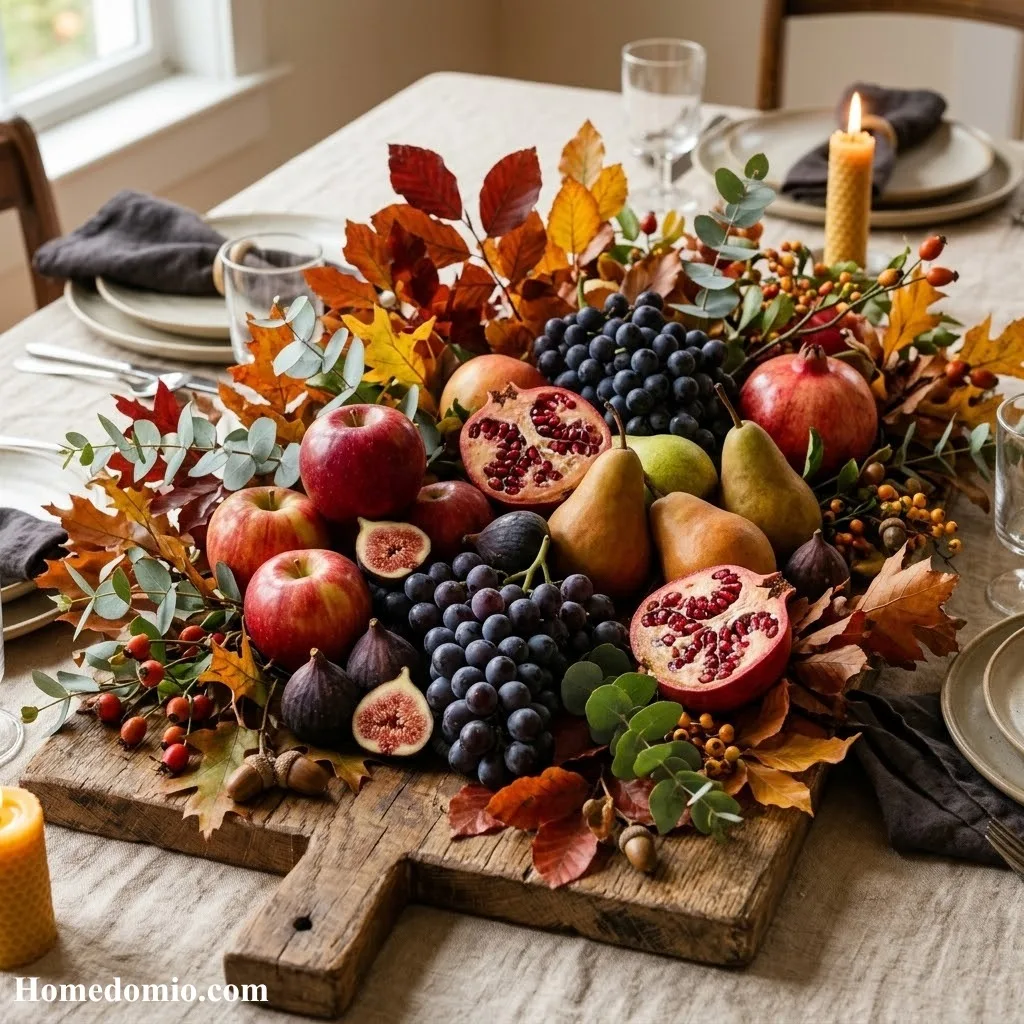 12+ Autumn Tablescape Ideas for a Stunning Seasonal Table 6 Seasonal Fruit and Foliage Arrangement