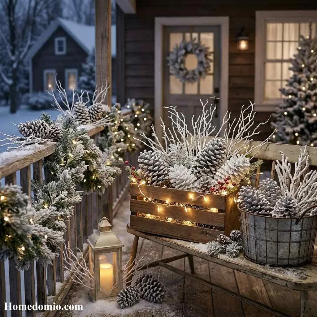 Frosted Pinecone and White Branch Display