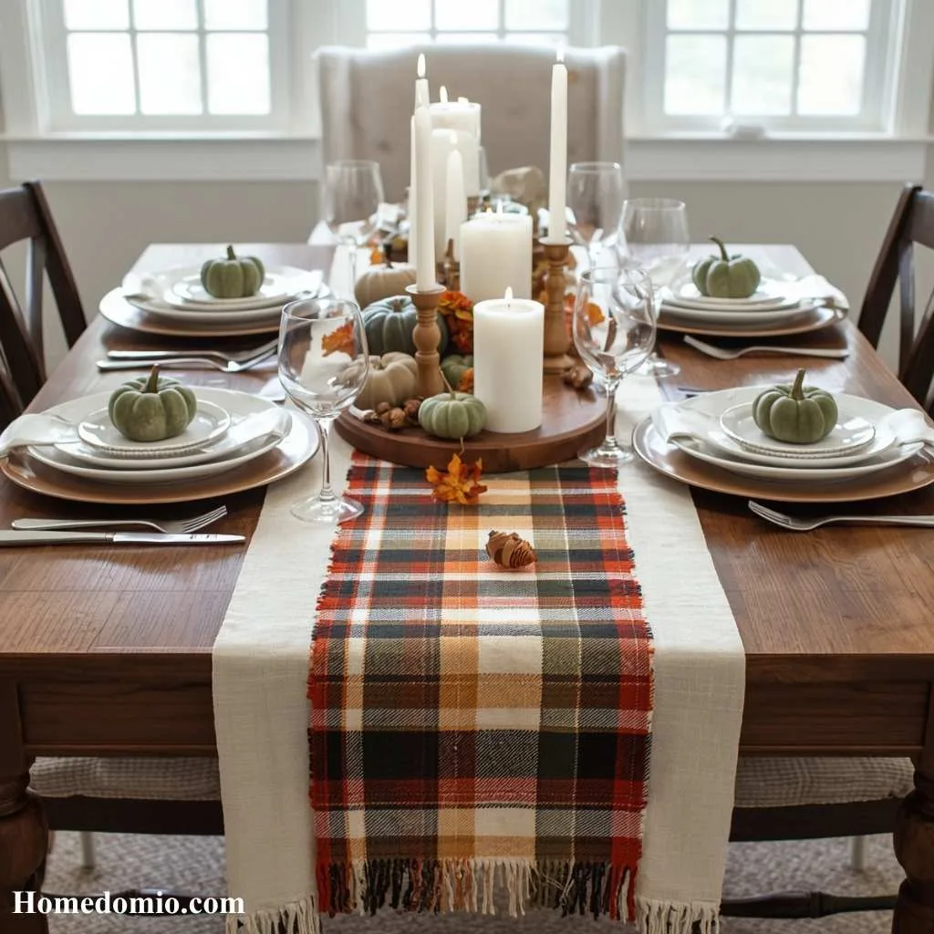 Linen and Plaid Table Runner Styling