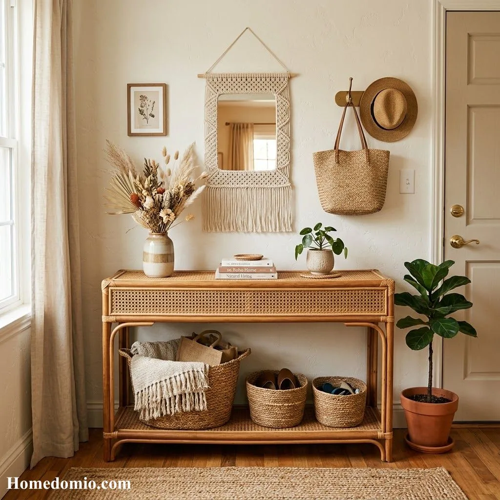  Boho Rattan Console Table
