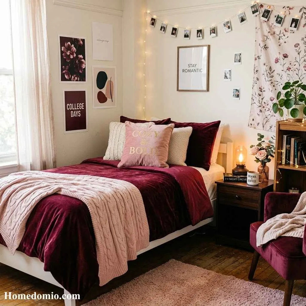 Dorm Bedding Ideas Color Schemes for Any Style 9 Burgundy and Blush Romantic Drama